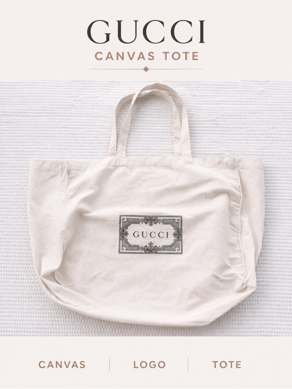 Gucci Canvas Tote Bag Ivory Logo Shopper Large Everyday Carryall
